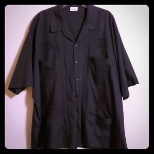 Guayaberas black by abdala embroidered ribbed